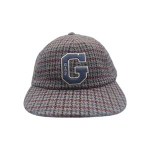 GAP Hat Grey Houndstooth Varsity‎ Logo Wool Blend Strapback Baseball Cap NWT New